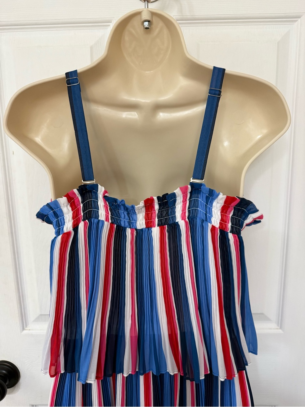 Lane Bryant Pleated Stripe Maxi Dress 14/16 Cold Shoulder Blue Red White - Picture 8 of 12